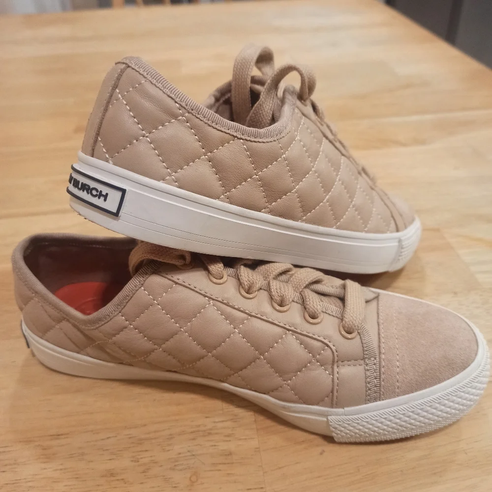 Tory Burch Bryant Sneakers Beige Quilted Leather Size 6 - Picture 10 of 16